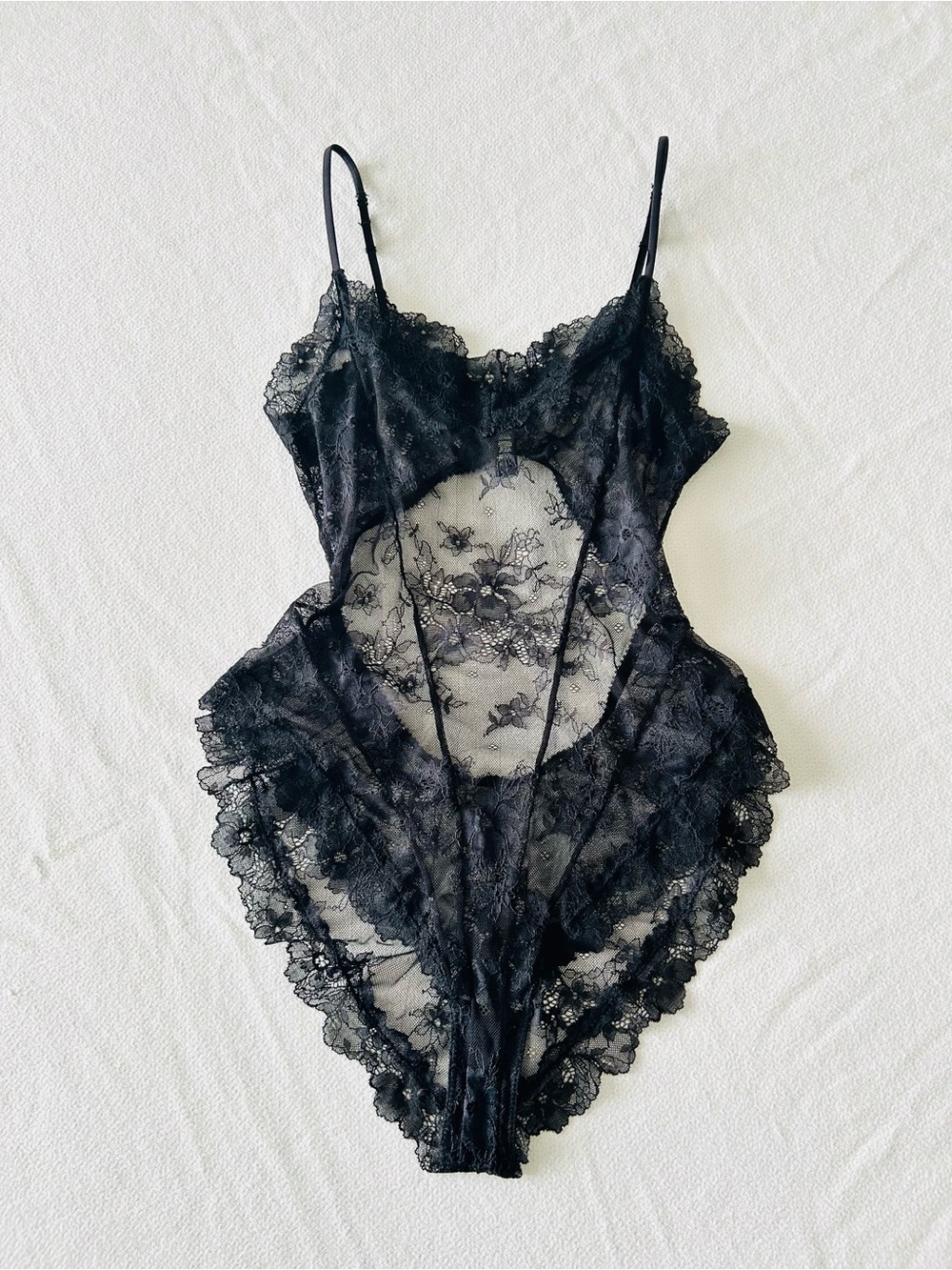 SKIMS Ultra Fine Lace Teddy in Onyx - Picture 2 of 6